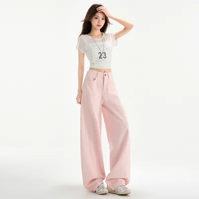 Cherry Blossom Wide Leg Draping Mop Jeans Cherry Blossom Nine - Shop at LoveMi