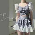 Skirt Split Houndstooth Covering Belly Thin Student Girl - Black
