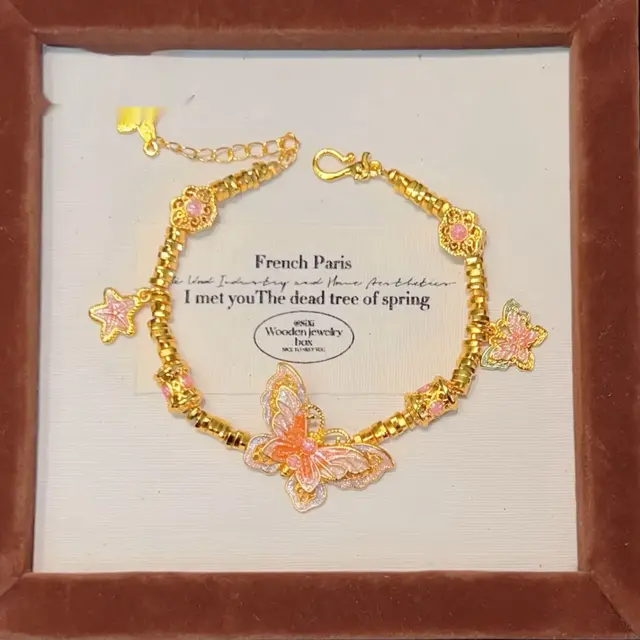 Alluvial Gold Enamel Purple Sweet Star Pendant Butterfly Bracelet Gold - Shop at LoveMi