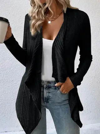 Cardigan Long Sleeve Sweater Casual Women's Clothing - Black