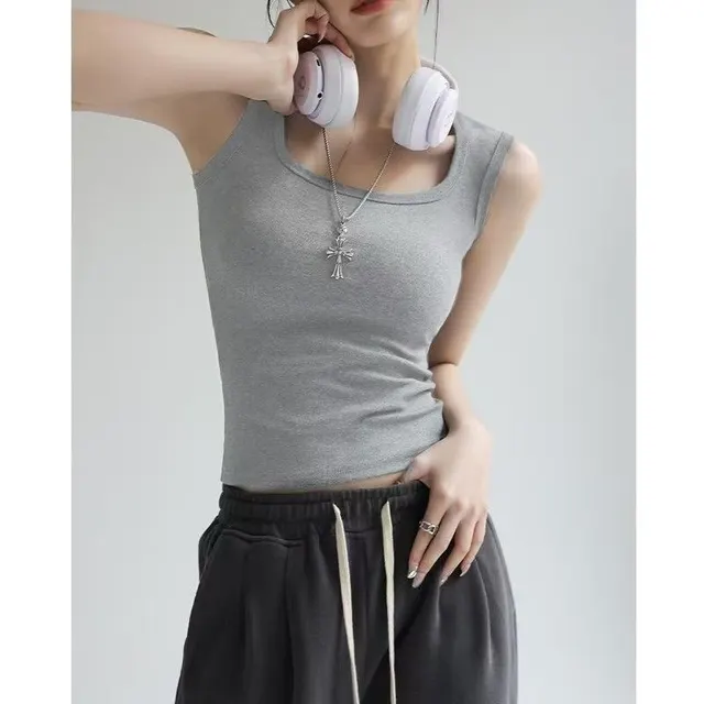 Thread Vest Camisole Women's Bottoming Sleeveless T shirt Gray - Shop at LoveMi