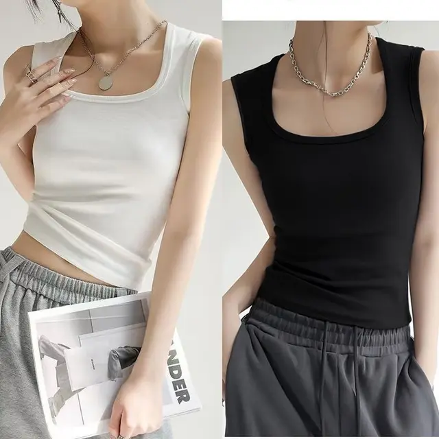 Thread Vest Camisole Women's Bottoming Sleeveless T shirt White And Black - Shop at LoveMi