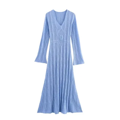 Women's Clothing Long Knitted Dress Blue - Shop at LoveMi