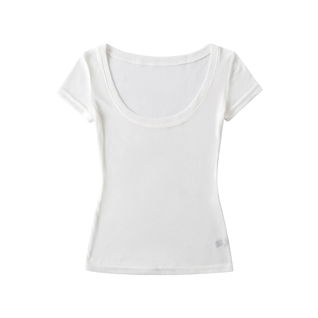 Spring New Summer Casual Pure Thin Transparent Lazy Pure Desire Short Sleeve T-shirt - White