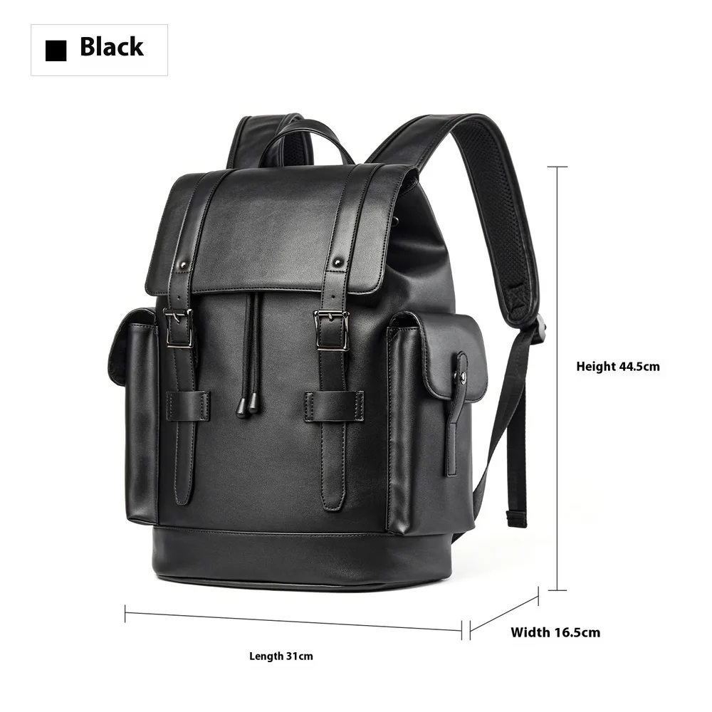 Men's Leather Backpack Large Capacity Business Computer Bag Black - Shop at LoveMi