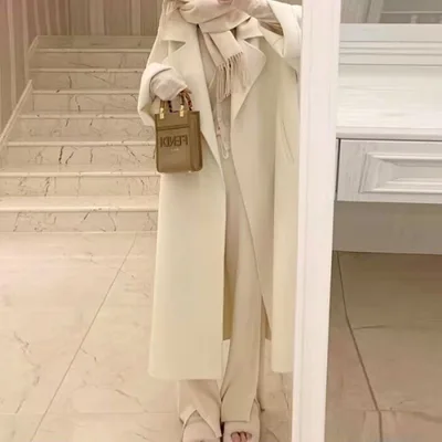 Mid length Fall Winter Fashion Socialite Below the knee Coat Beige - Shop at LoveMi