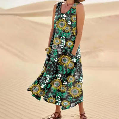 Landscape Floral Maxi Dress Slim Fit Casual Skirt 5Style - Shop at LoveMi