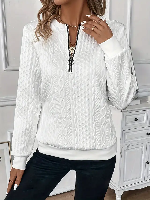 Short Women's Clothing With Zipper Sweater Long Sleeve White - Shop at LoveMi