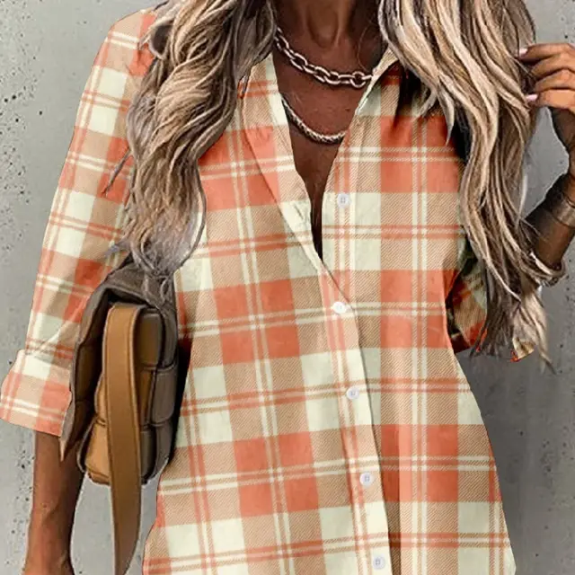 Casual Printing Lapel Collar Half Sleeve Women's Shirt Yellow - Shop at LoveMi