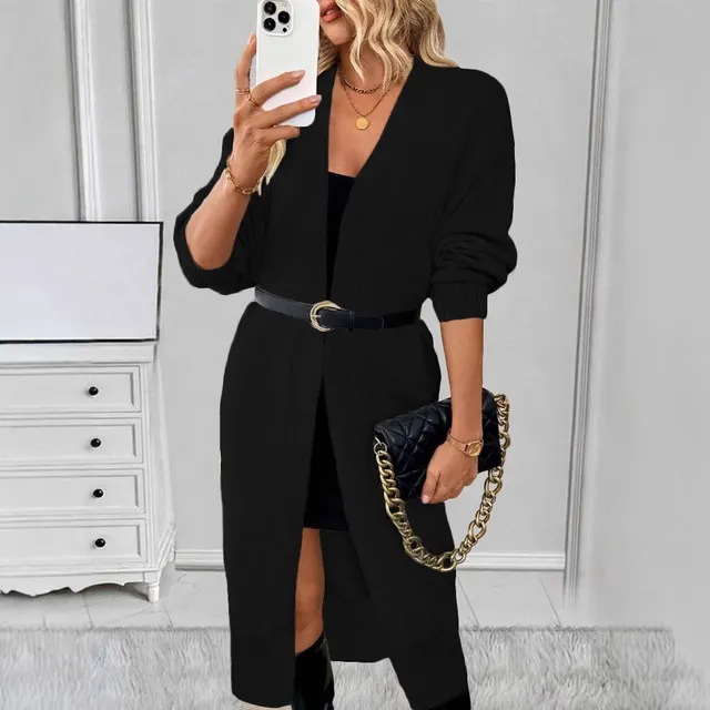 Long Knitted Sweater Cardigan Outer Coat For Women Black - Shop at LoveMi