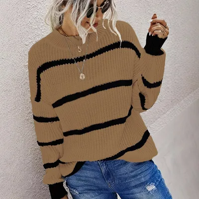 Women's Loose Knitted Pullover Sweater Coat Khaki - Shop at LoveMi