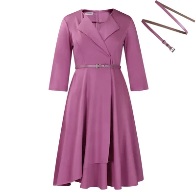 Women's Autumn And Winter New Fashion Dress Lotus Root Pink With Belt - Shop at LoveMi