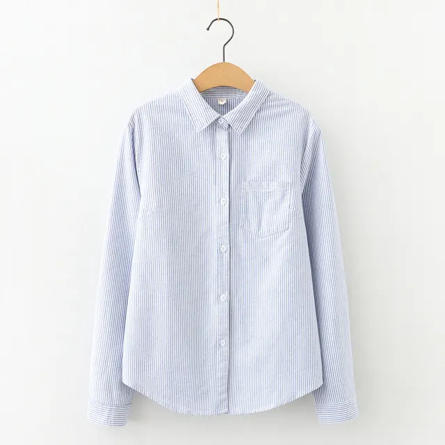 Striped Cardigan Slimming Single breasted Lapel Long Sleeve Shirt Deep Blue Stripes - Shop at LoveMi