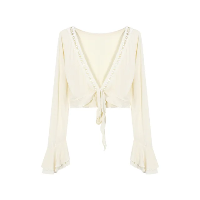 Lace up Sun Protection Coat For Women Summer Sexy Slim fit Crop top Apricot - Shop at LoveMi