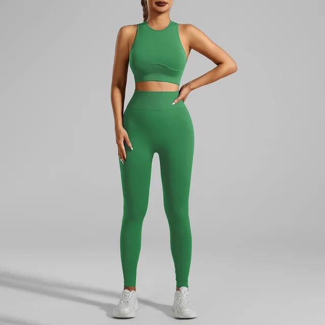 High strength Running Tight Seamless Yoga Clothes Suit Dark Green - Shop at LoveMi