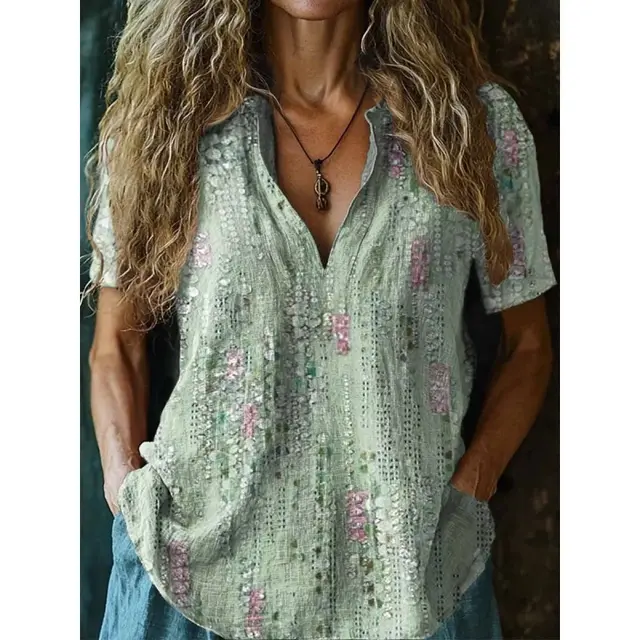 3D Printed Women's Spring And Summer Loose V neck Short Sleeve Top Xktx02 Sx2681 - Shop at LoveMi