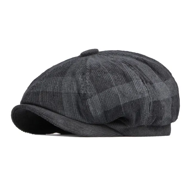 Women's Warm Fashion Plaid Corduroy Beret Black - Shop at LoveMi