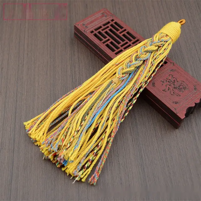 Cotton String Tassel Fringe Hand woven Lanyard Accessories Long Golden Yellow - Shop at LoveMi