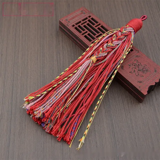 Cotton String Tassel Fringe Hand woven Lanyard Accessories Long Wine Red - Shop at LoveMi