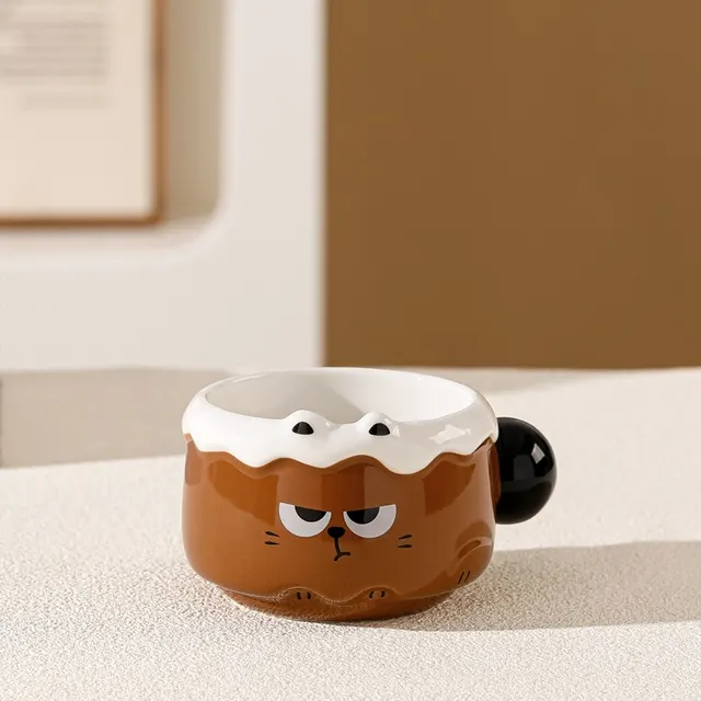 Cute Mug With Cover Spoon Good looking Ceramic Stacked Cup Gift Box Student Household Cartoon Xwy6829 Brown Single Cup - Shop at LoveMi
