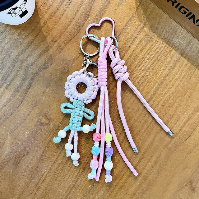 Dopamine Woven Flower Tassel Key Chain Fashion Bag Package Pendant Pink - Shop at LoveMi