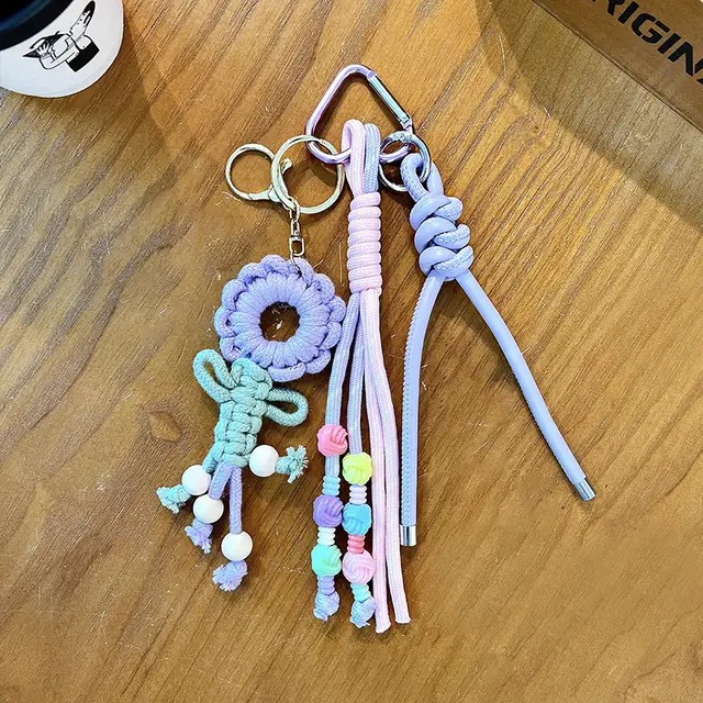 Dopamine Woven Flower Tassel Key Chain Fashion Bag Package Pendant Purple - Shop at LoveMi