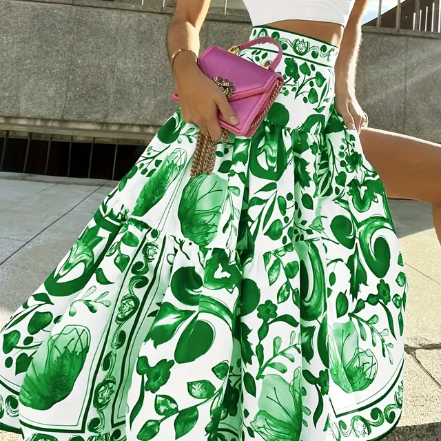 Digital Printed Waist controlled Retro Skirt Female Green - Shop at LoveMi