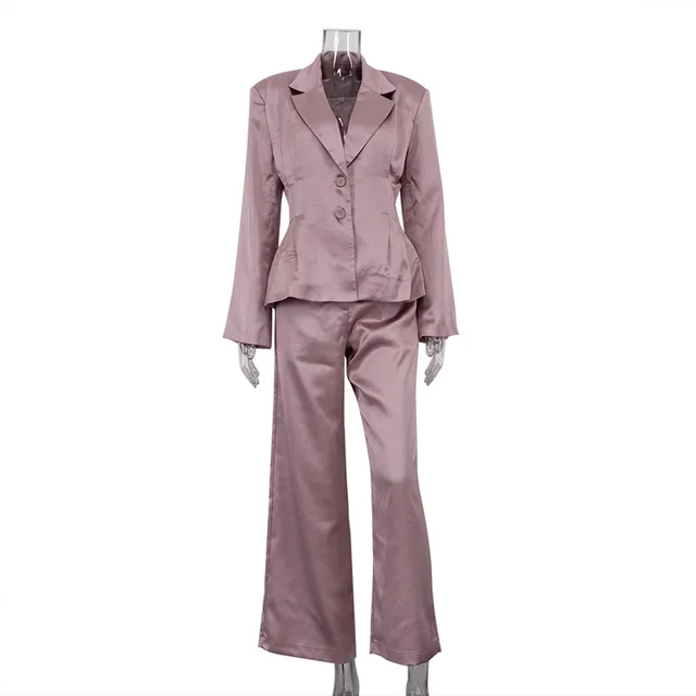 Commuter Pleated Waist Tight Suit Top Loose Trousers Two piece Suit Pink - Shop at LoveMi