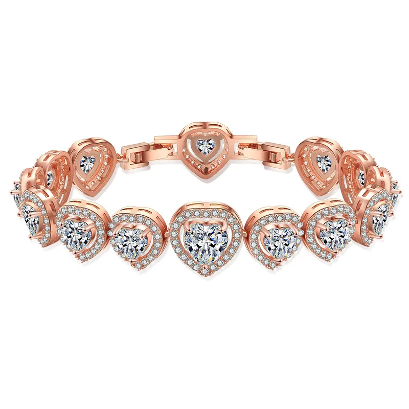 Geometric Heart Shape AAA Zircon Bracelet Female Korean Style Temperament - Rose Gold Plated