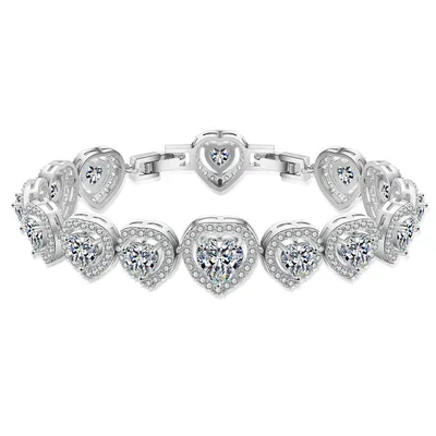 Geometric Heart Shape AAA Zircon Bracelet Female Korean Style Temperament White Gold Plated - Shop at LoveMi