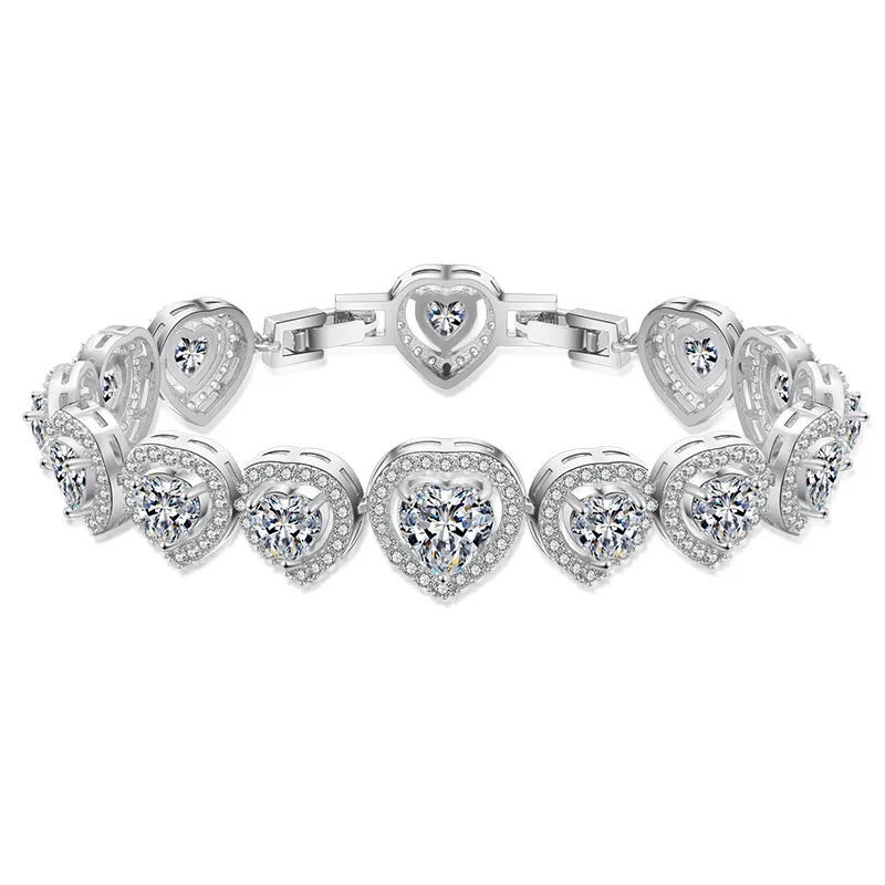 Geometric Heart Shape AAA Zircon Bracelet Female Korean Style Temperament - White Gold Plated - View 1