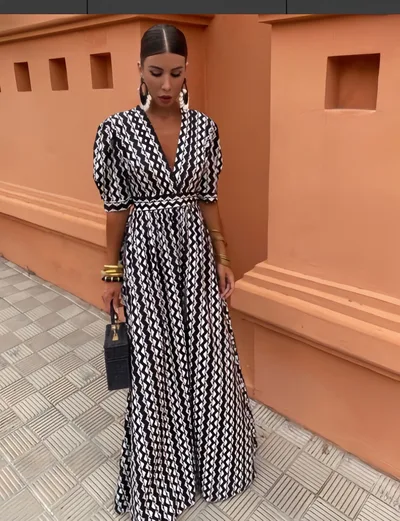 Women's Fashion Vintage Printing Elegant Dress White - Shop at LoveMi