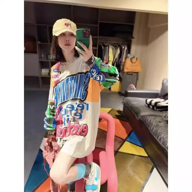 Graffiti Printing Design Round Neck Long Sleeve T shirt - Shop at LoveMi