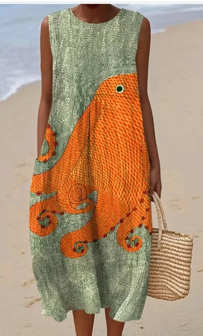 Spring And Summer New Sleeveless Casual Printing Temperament Long Dress Style2 3Xl - Shop at LoveMi