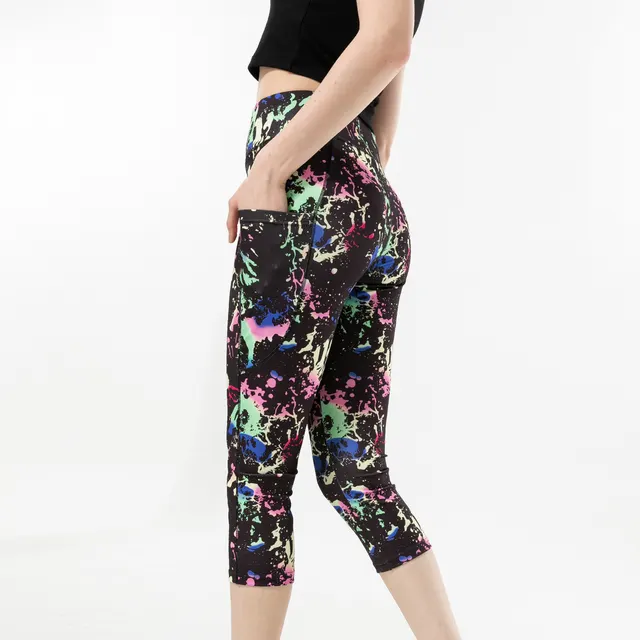 Three color Water Drop Print Yoga Pants Pocket Cropped Leggings Tricolor Water Droplets - Shop at LoveMi