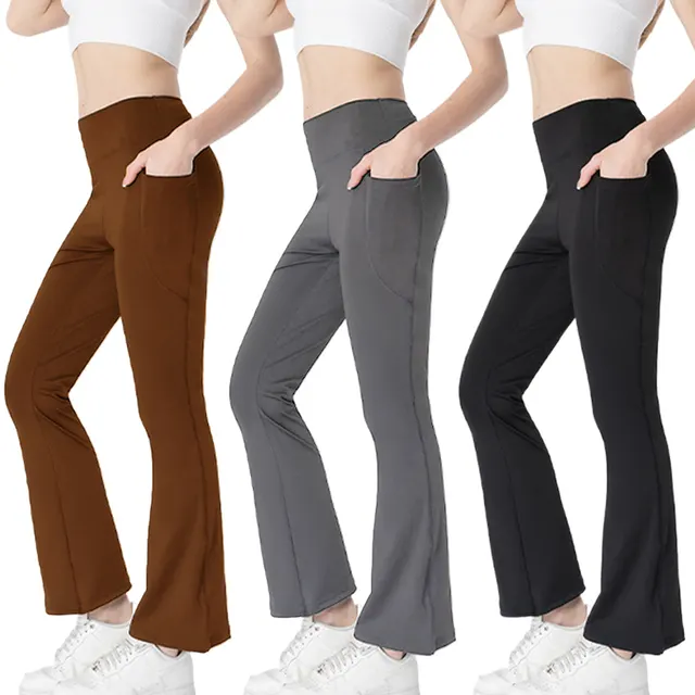 Ladies Mid Waist Abdominal shaping Slimming Cropped Pants Casual Pocket Bootcut Trousers Set - Shop at LoveMi