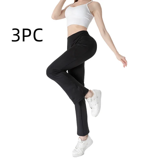 Ladies Mid Waist Abdominal shaping Slimming Cropped Pants Casual Pocket Bootcut Trousers Setb - Shop at LoveMi