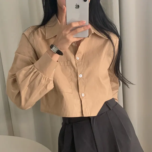 Early Autumn Short Inner White Shirt Women's Long sleeved Shirt Khaki - Shop at LoveMi