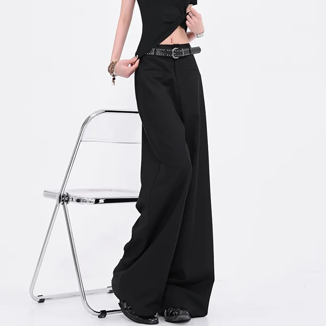 Summer Gray Suit Pants Slimming And Straight Wide leg Casual Pants Grey - Shop at LoveMi