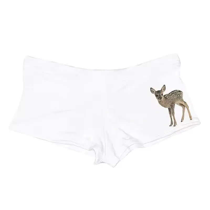 Women's Retro Easy Matching Deer Printed Lace Top Shorts - White Shorts 2