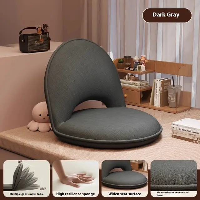 Lazy Tatami Bed Sofa Bay Window Folding Backrest Chair Dark Gray Cotton And Linen - Shop at LoveMi