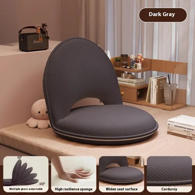 Lazy Tatami Bed Sofa Bay Window Folding Backrest Chair Dark Gray Soft Corduroy - Shop at LoveMi