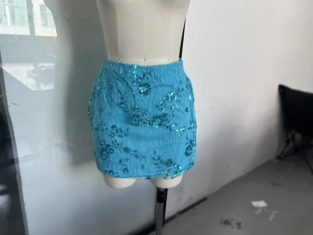 Women's Creative Knitted Sleeveless Starfish Decorative Vest Sequin Skirt Skirt Blue - Shop at LoveMi