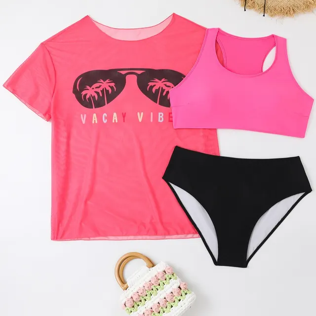 New Swimwear Mesh See through Blouse Plus Size Swimsuit Bikini Three piece Set 3Color - Shop at LoveMi