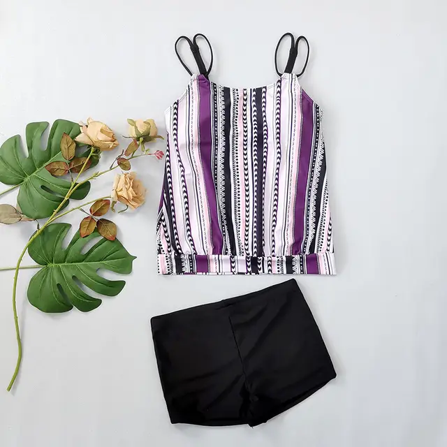 Plus Size Geometric Printing High Waist Boxers Purple - Shop at LoveMi