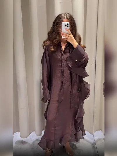 Simple Loose Lotus Leaf Long Dress Women Brown - Shop at LoveMi