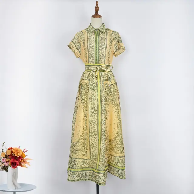 Lapel Slim Top Long Skirt Two piece Set Yellow - Shop at LoveMi