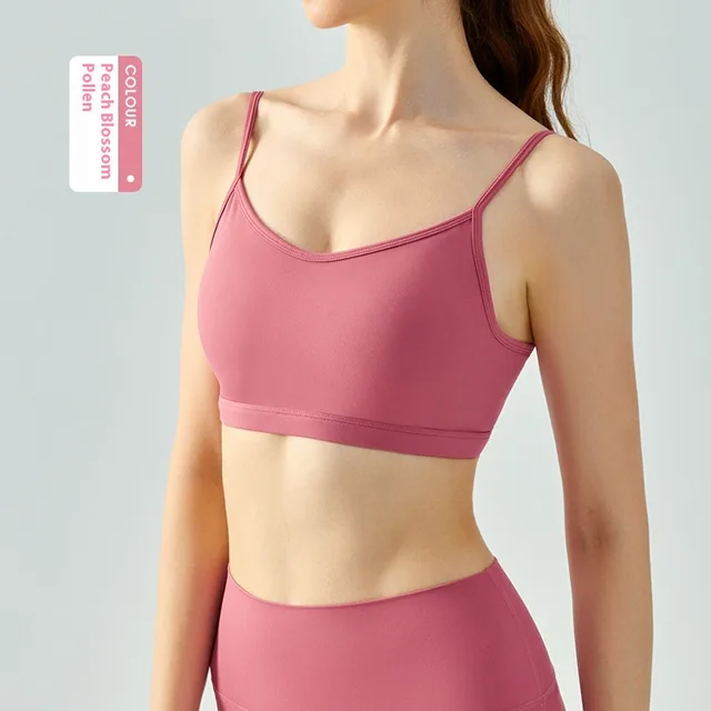 Yoga Vest Women's Water Drop Fixed Cup Spaghetti Strap Underwear Peach Pollen - Shop at LoveMi