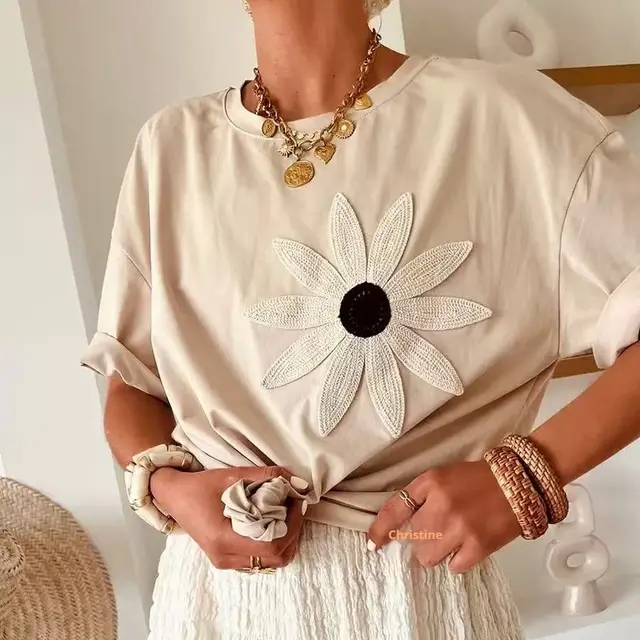 Round Neck Short sleeved Top Women's Apricot - Shop at LoveMi