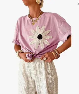 Round Neck Short-sleeved Top Women's - Lotus Root Color - View 1